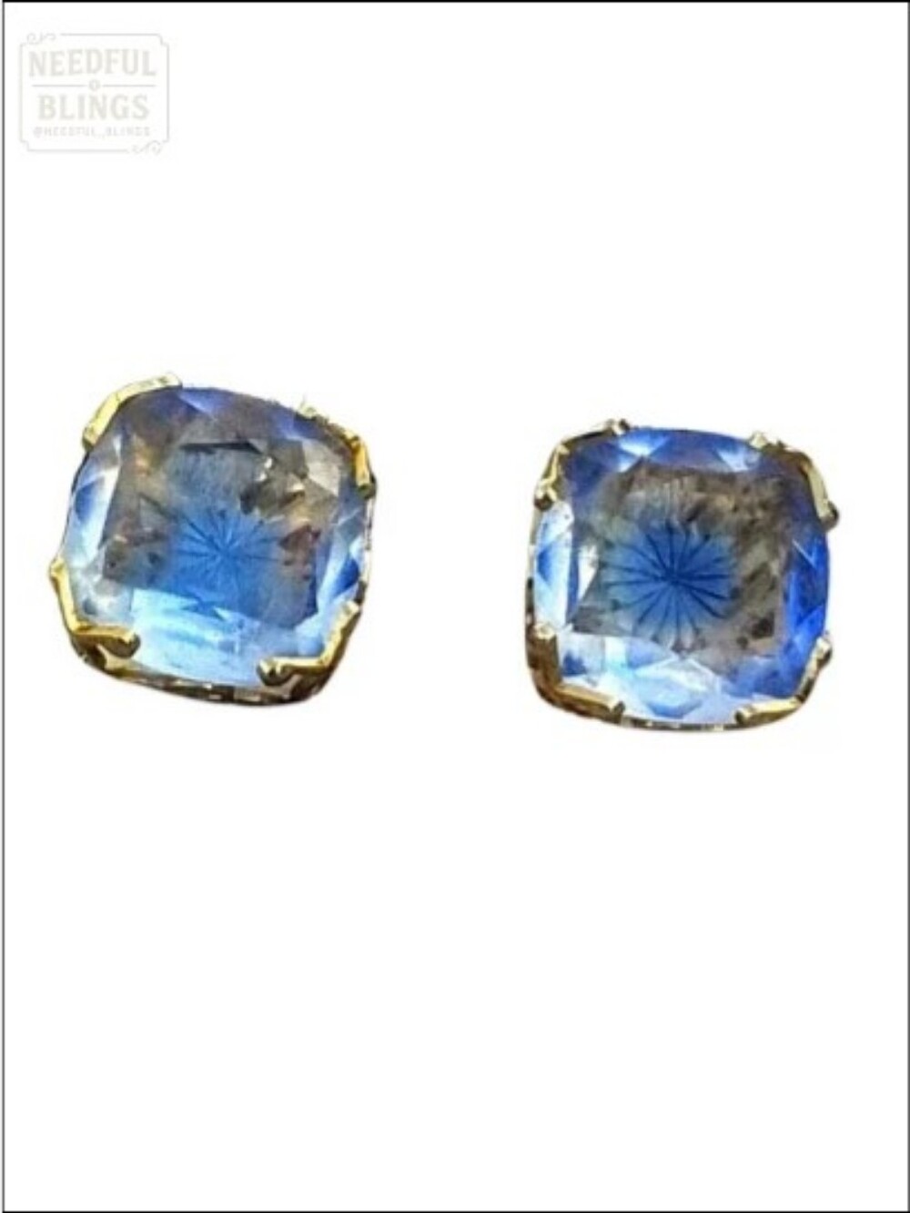 Emmons Clip-On Earrings Vintage Blue Lucite Reverse Intaglio Starburst Signed